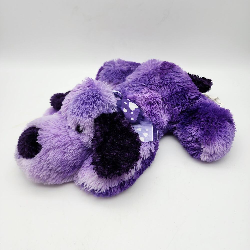 Vintage Walmart Purple Laying Dog Plush 11" Heart Bow Floppy Stuffed Animal Toy